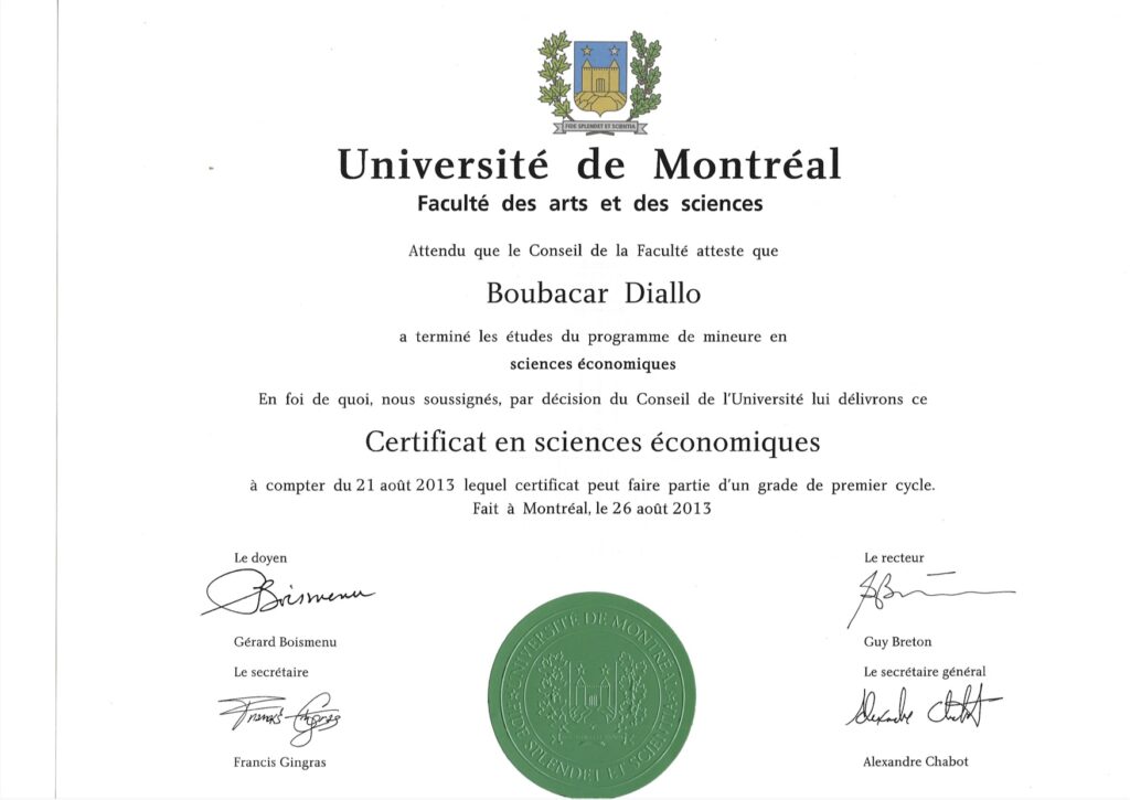 Universtät Zertifikat von Boubacar Diallo